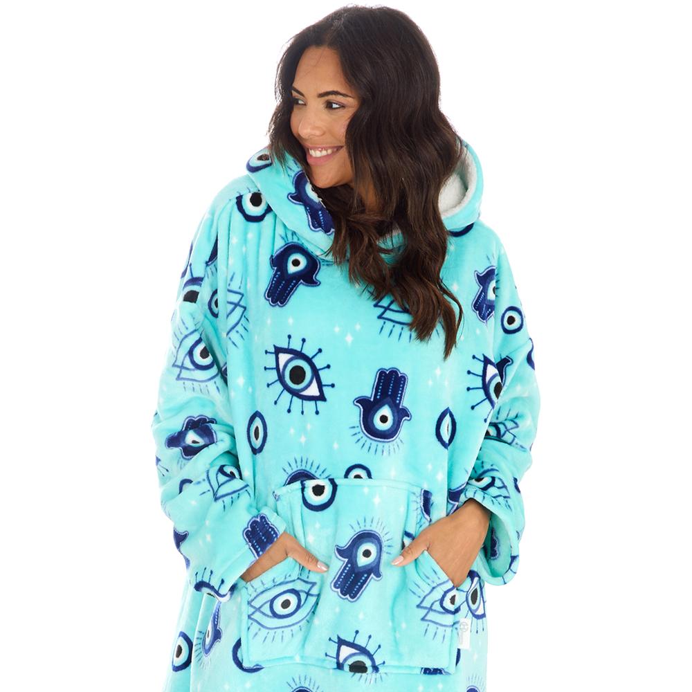 Ladies Evil Eye Aqua Blanket Hoodie