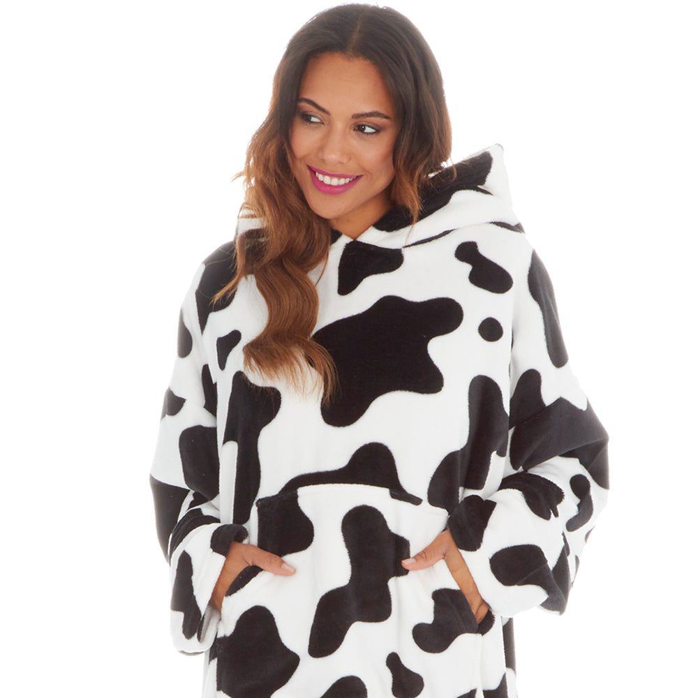 Ladies Cow Print Blanket Hoodie