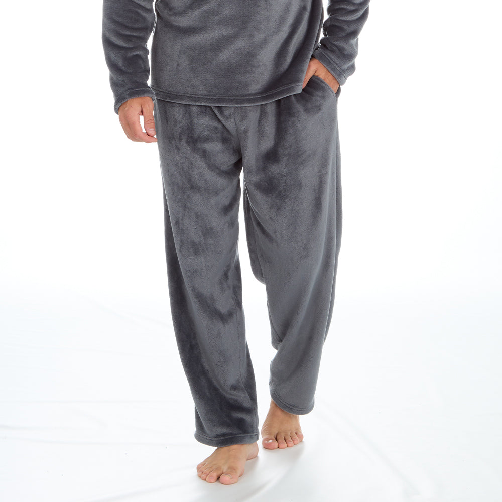 Mens Plain Grey Fleece Pyjama Set