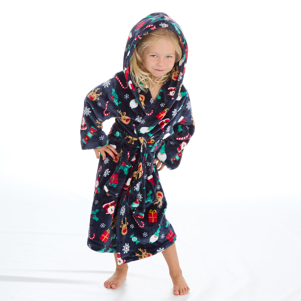 Infant Kids Christmas Navy Dressing Gown