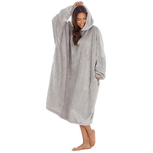 Ladies Grey Longline Hooded Blanket