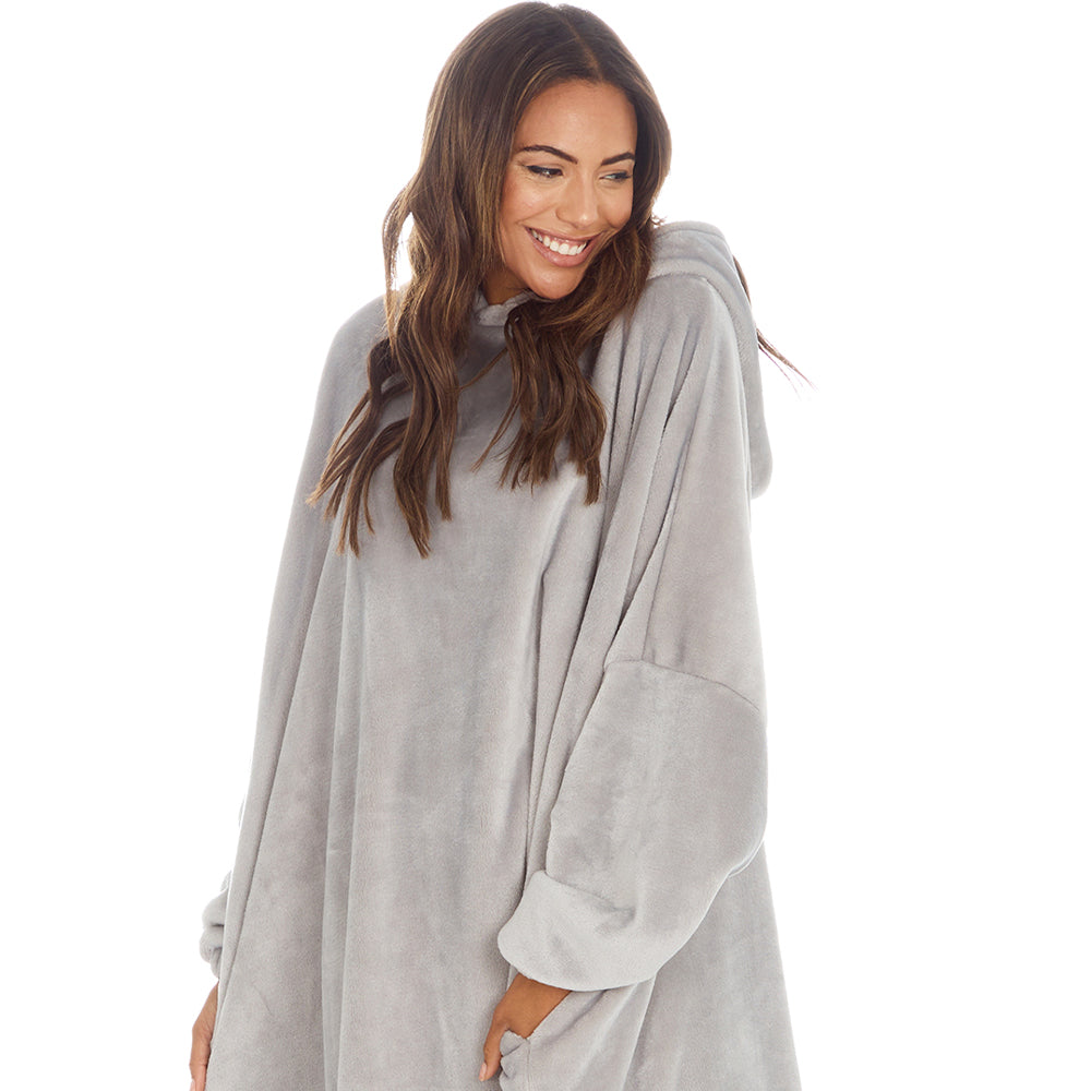 Ladies Grey Longline Hooded Blanket