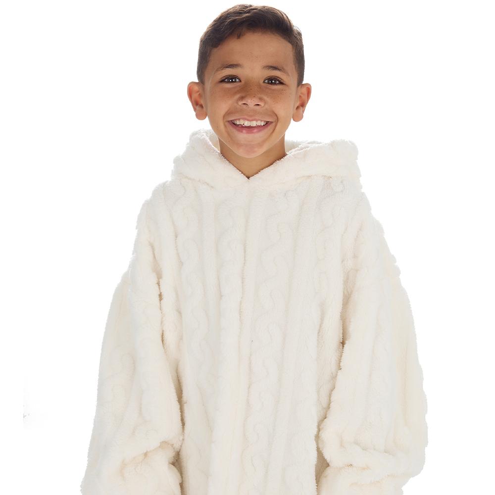 Boys Cream Cable Sherpa Fleece Blanket Hoodie