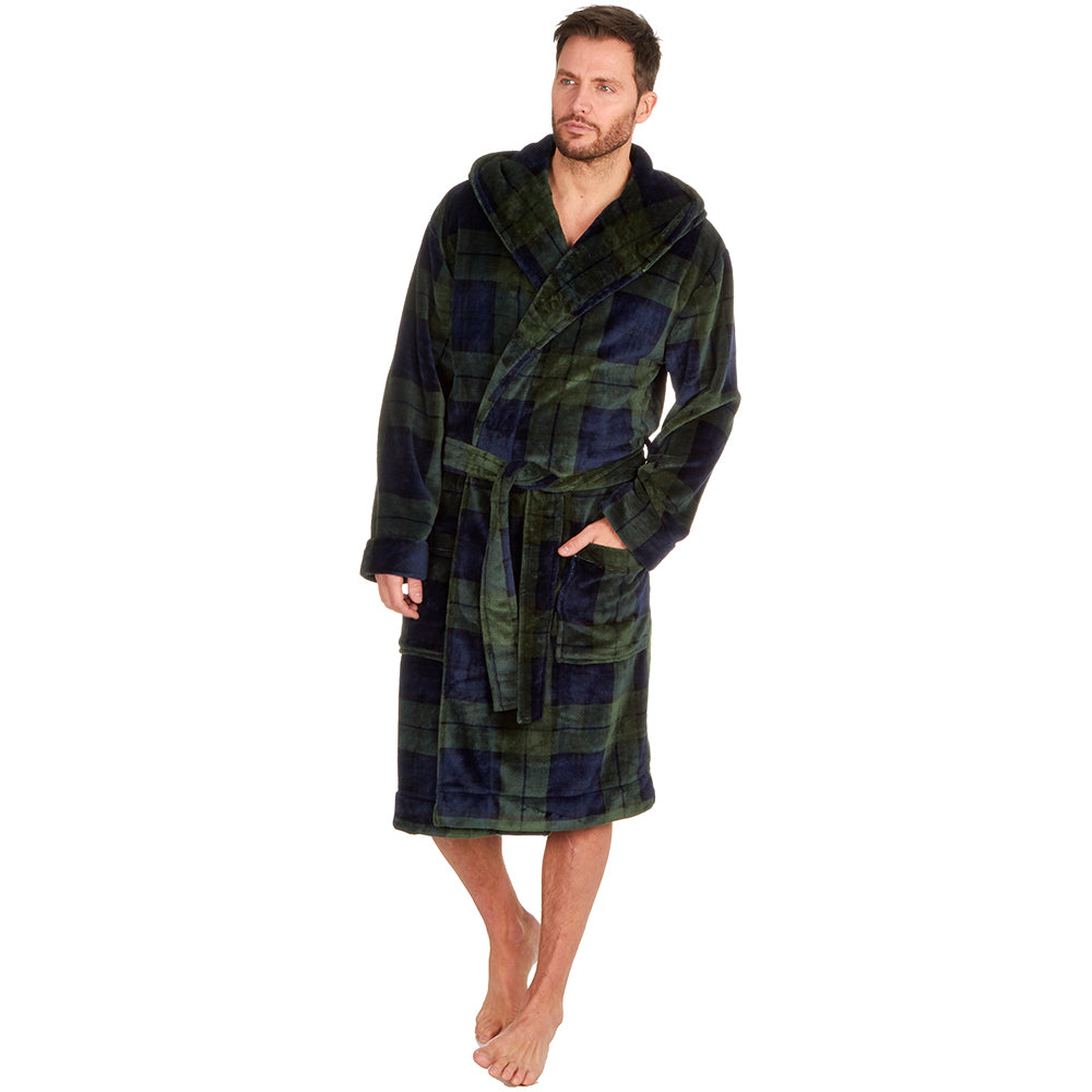 Mens Tartan Check Hooded Dressing Gown