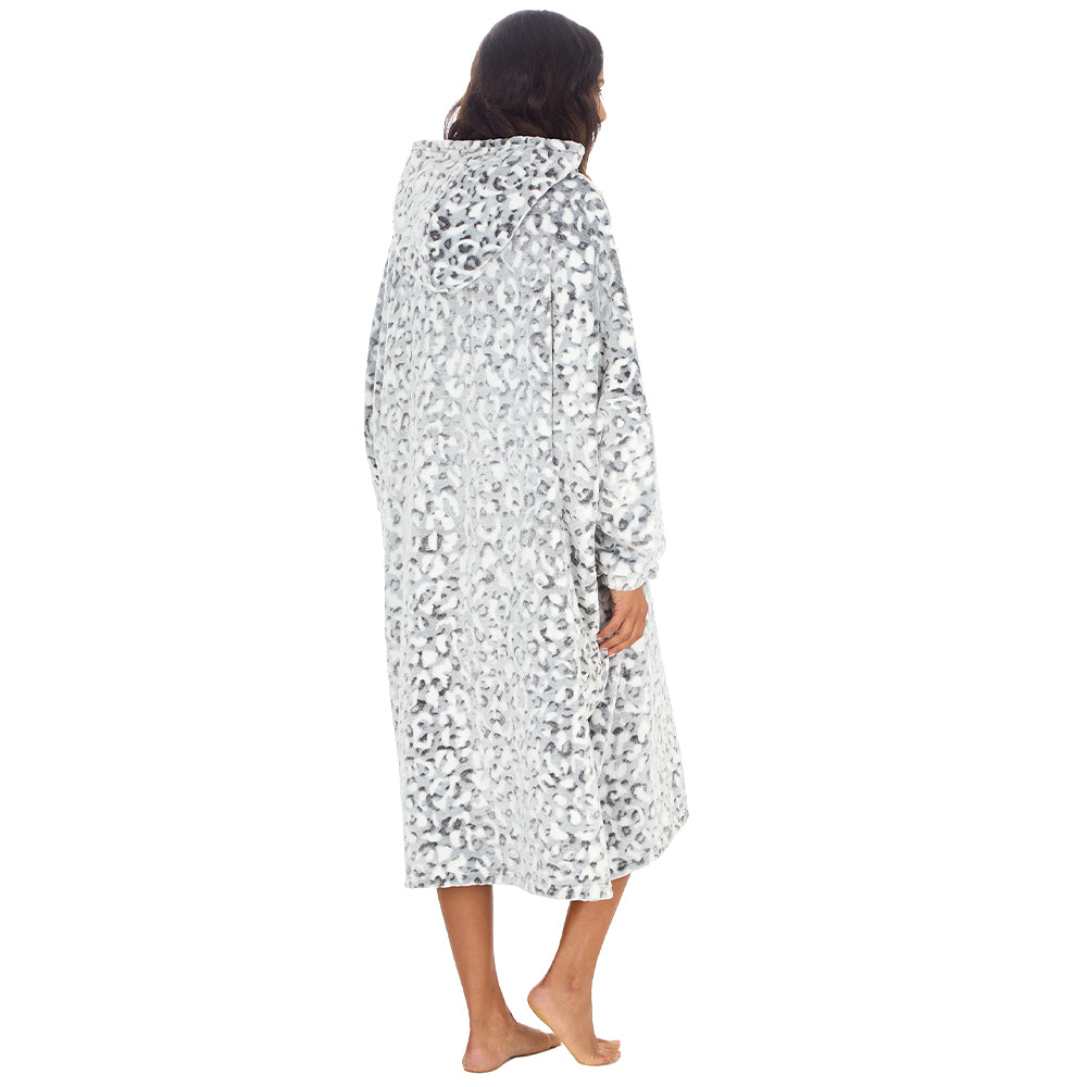 Ladies Leopard Longline Hooded Blanket