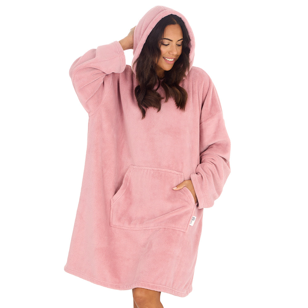 Ladies Blush Coral Fleece Blanket Hoodie