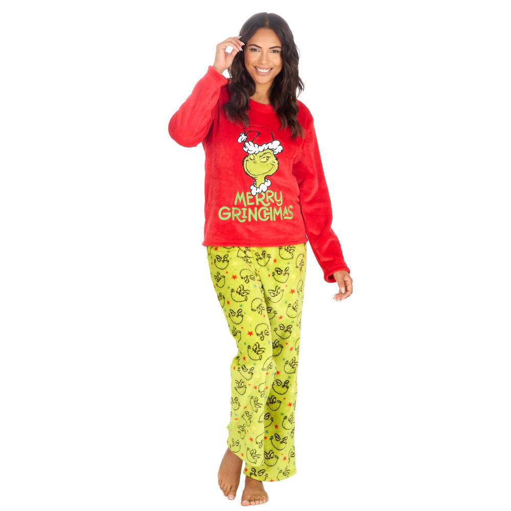 Ladies Christmas Grinch Snuggle Fleece Pyjama Set