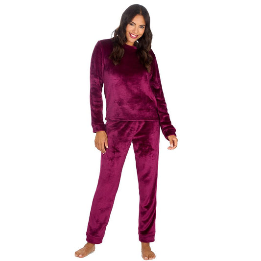 Ladies Burgundy Fleece Pyjama Set