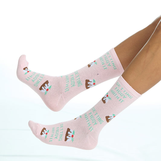 Ladies Christmas Pudding Cotton Socks