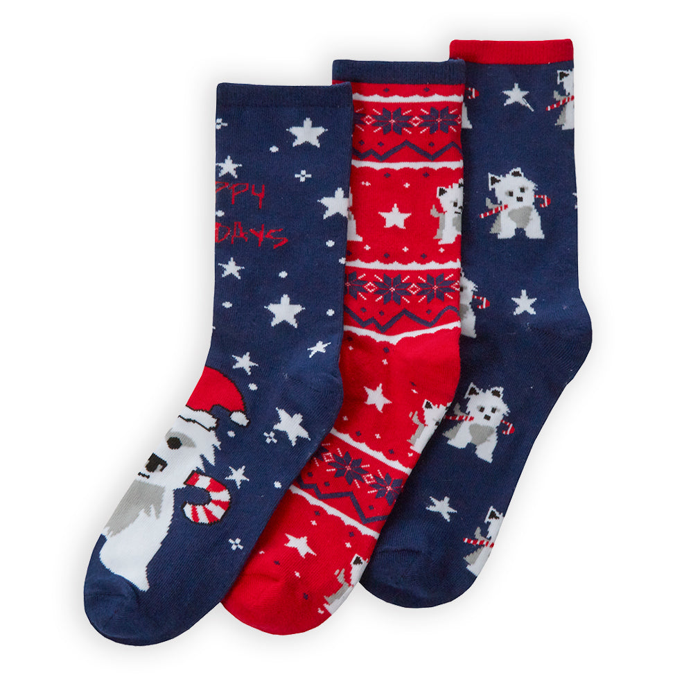 Ladies 3 Pairs Christmas York Cotton Socks