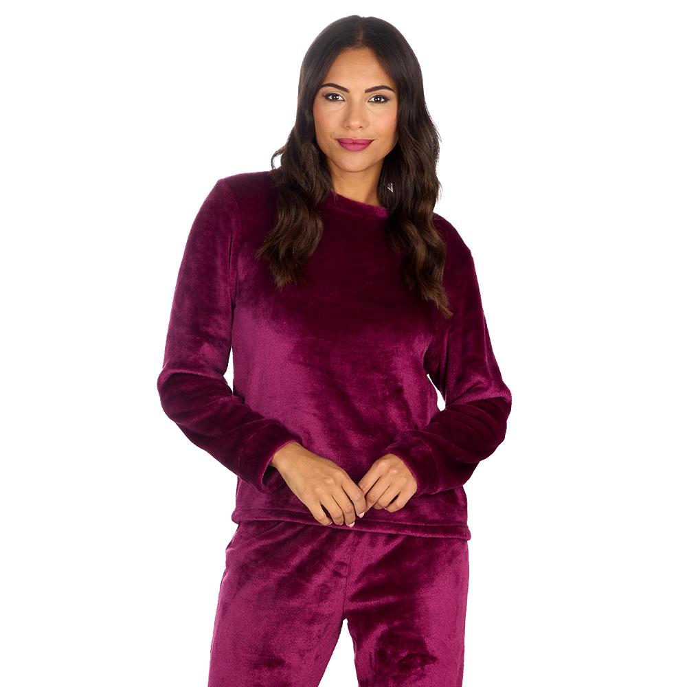 Ladies Burgundy Fleece Pyjama Set