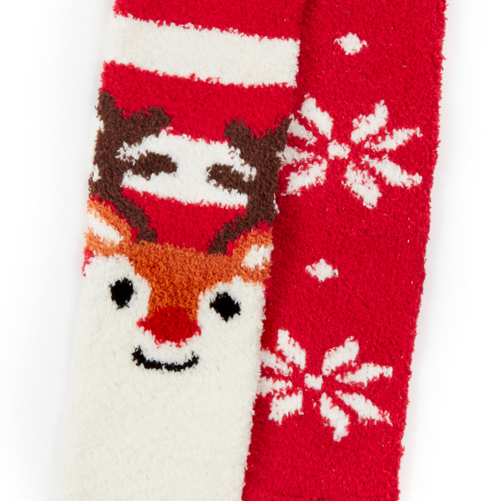 Ladies 2 Pairs Christmas Reindeer Fluffy Socks