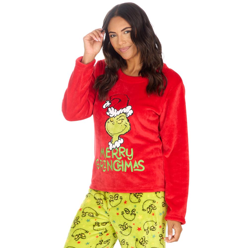 Ladies Christmas Grinch Snuggle Fleece Pyjama Set