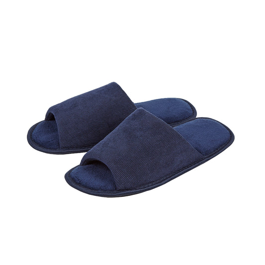 Mens Navy Corduroy Open Toe Slippers