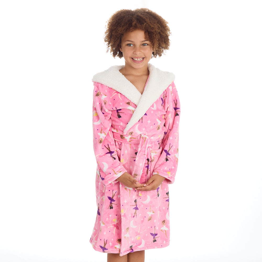 Girls Pink Ballerina Fleece Dressing Gown