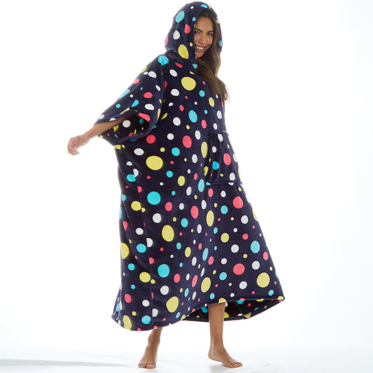 Ladies Bubbles Navy Poncho Hooded Blanket