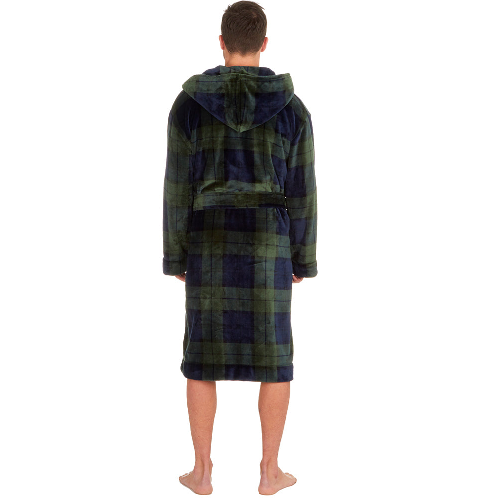 Mens Tartan Check Hooded Dressing Gown