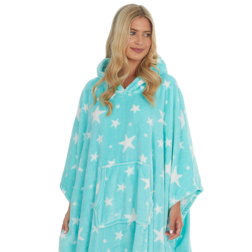 Ladies Mint Stars Poncho Hooded Blanket