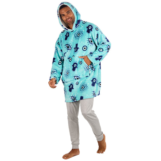 Mens Evil Eye Aqua Blanket Hoodie