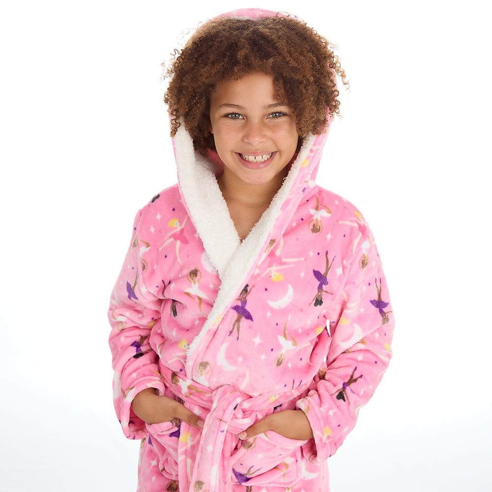 Girls Pink Ballerina Fleece Dressing Gown