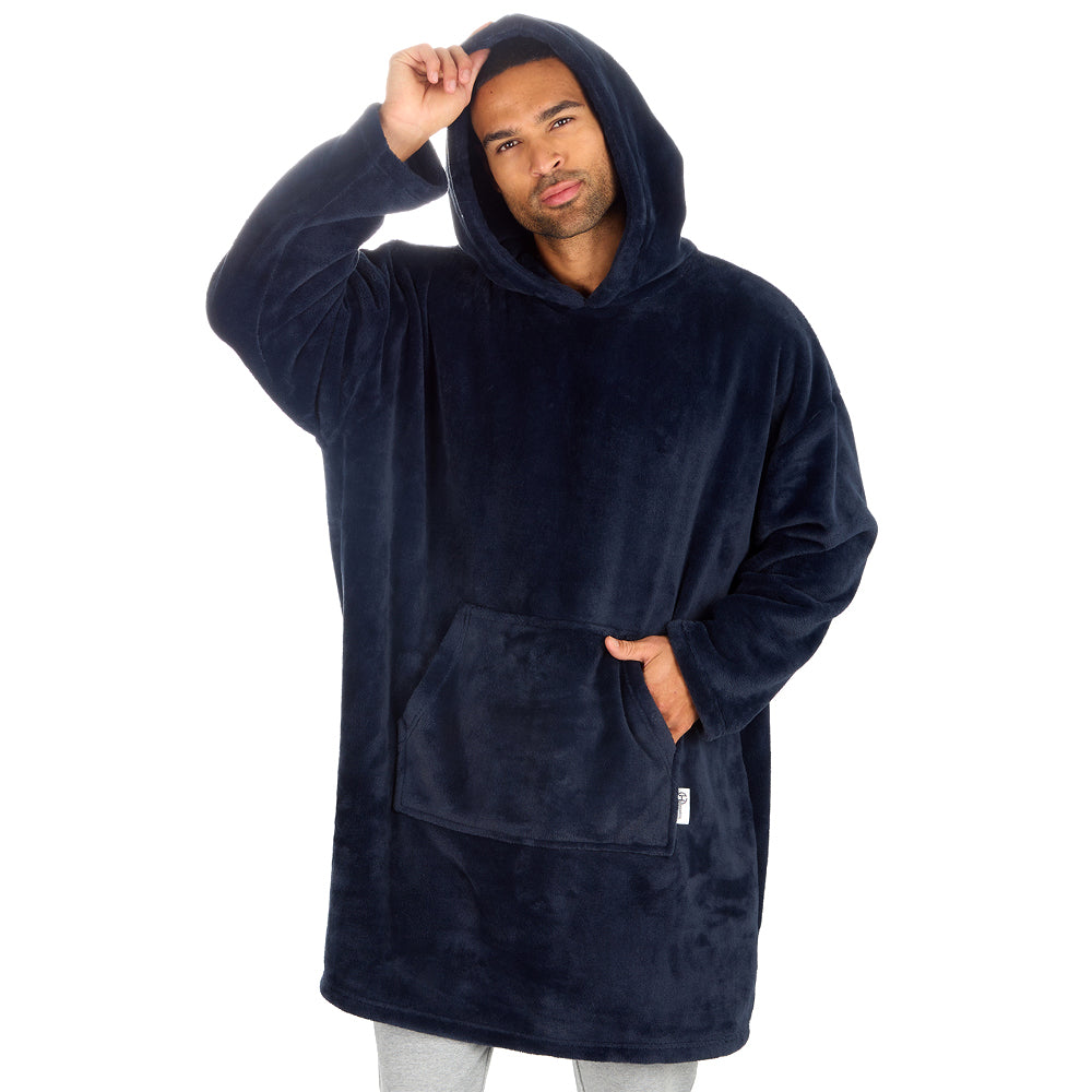 Mens Navy Coral Fleece Blanket Hoodie