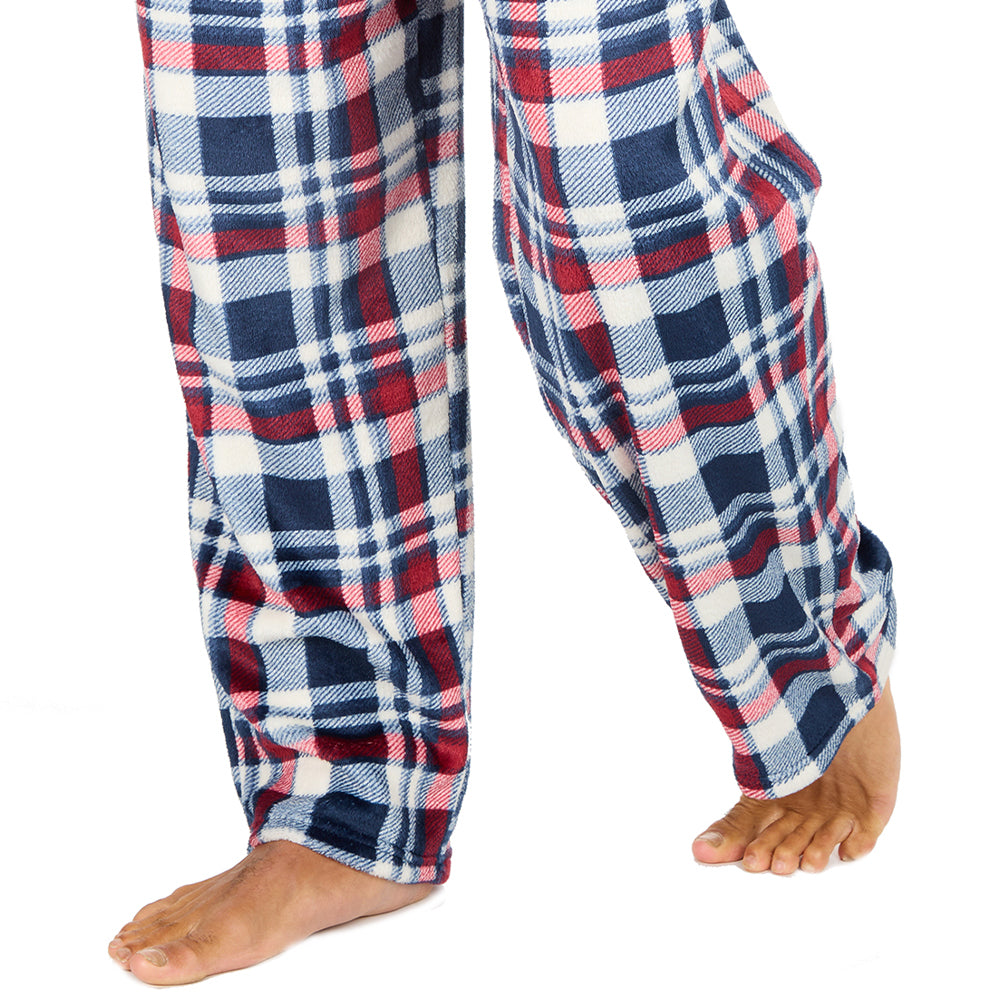 Mens Burgundy Check Fleece Pyjama Bottoms