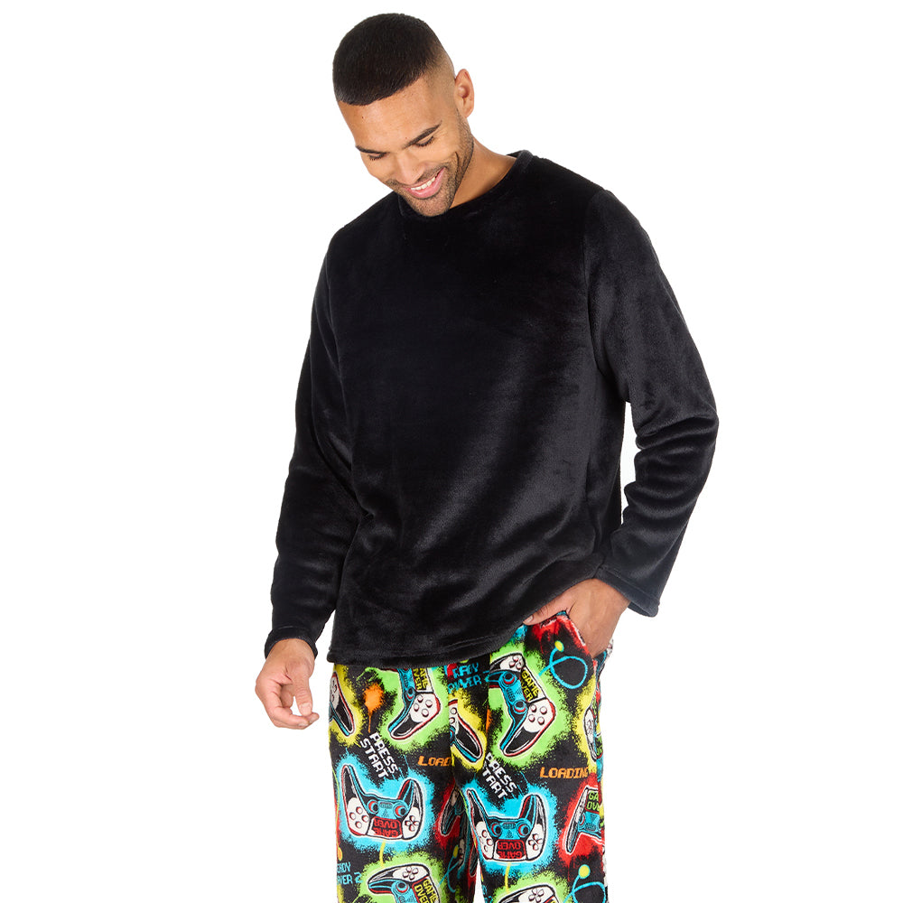 Mens Gamer Black Fleece Pyjama Set