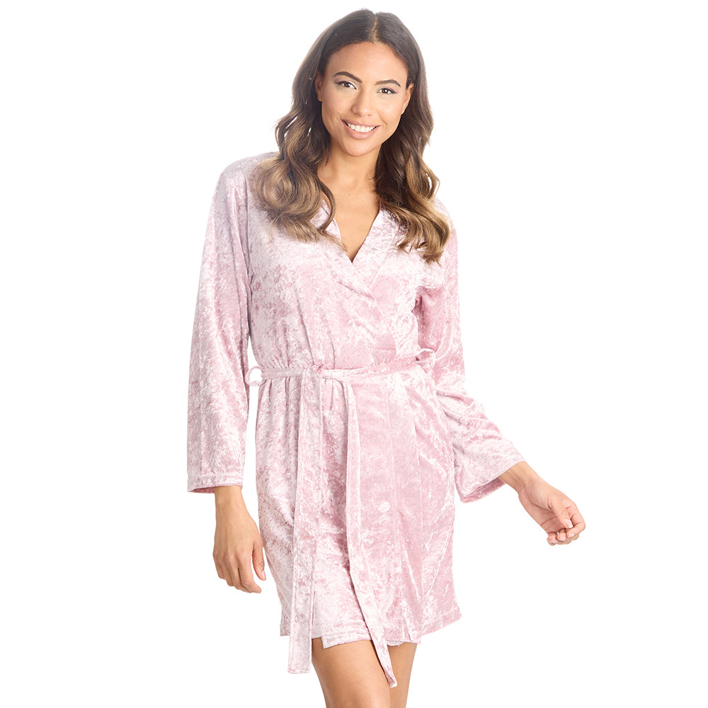 Ladies Luxury Pink Velvet Kimono Robe