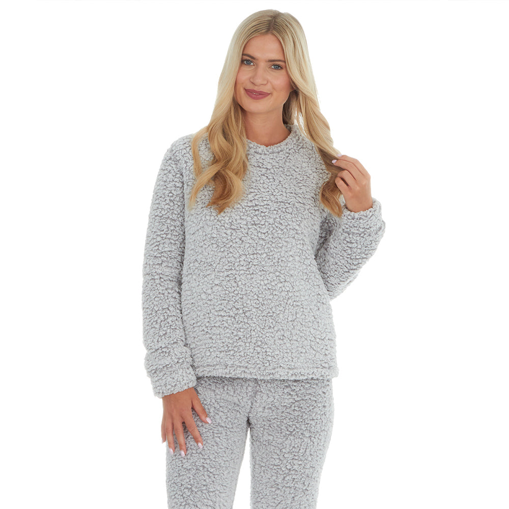 Ladies Grey Sherpa Fleece Pyjama Set