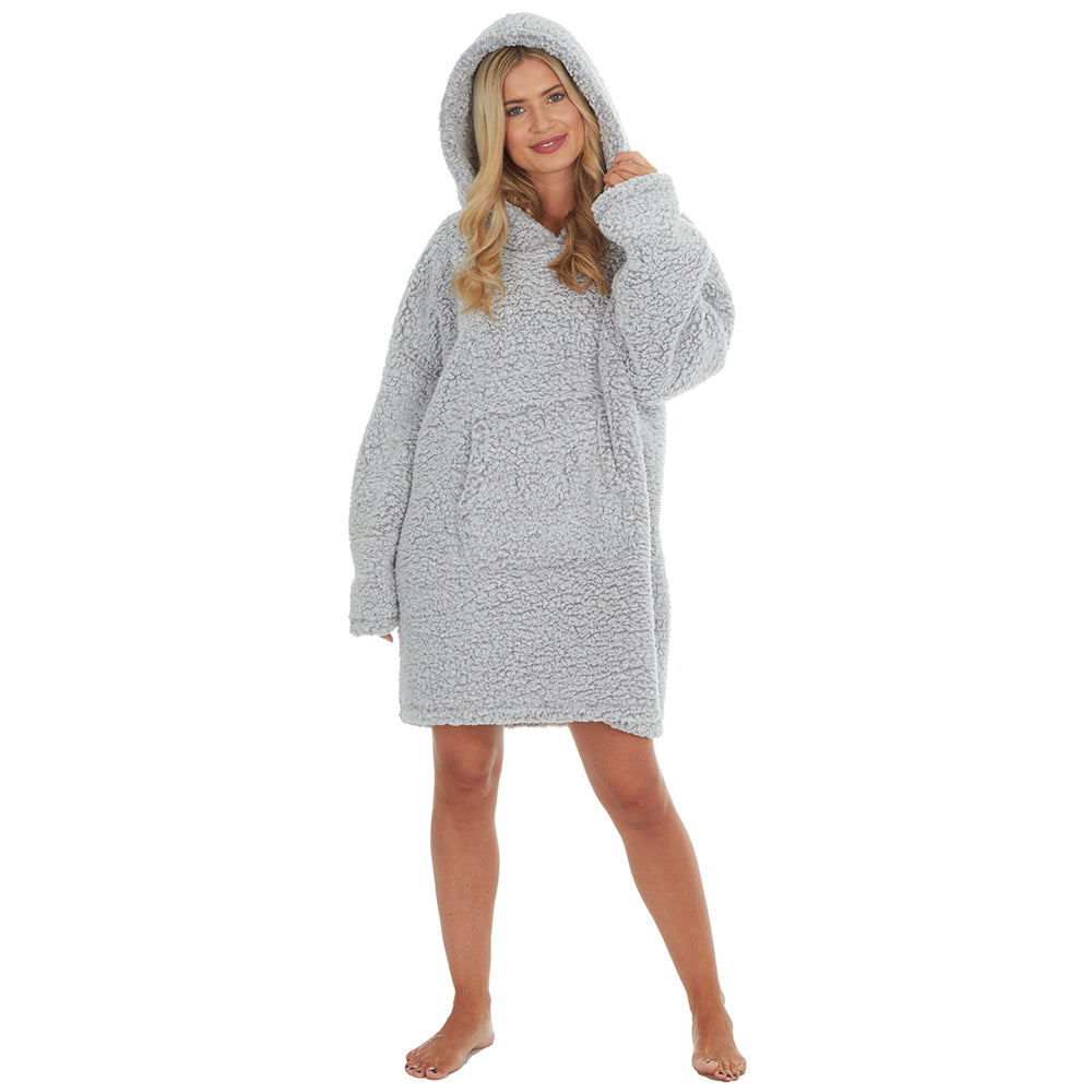 Ladies Grey Sherpa Fleece Blanket Hoodie