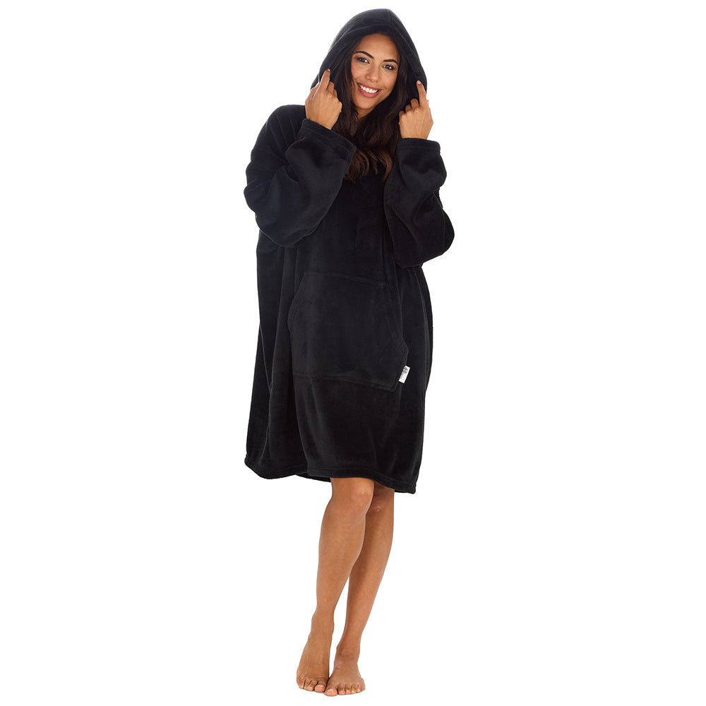 Ladies Black Coral Fleece Blanket Hoodie