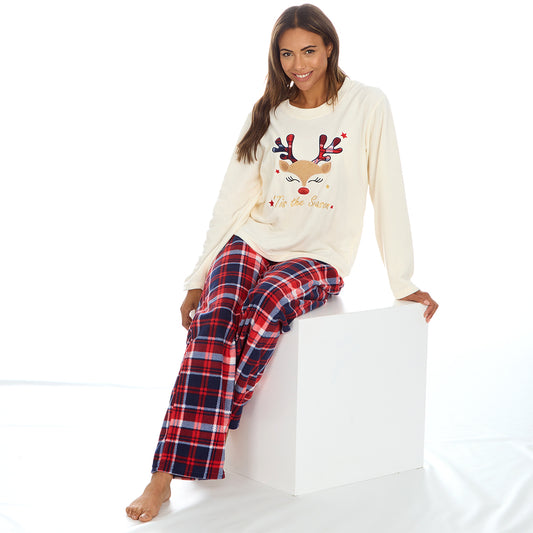 Ladies Reindeer Microfleece Pyjama Set