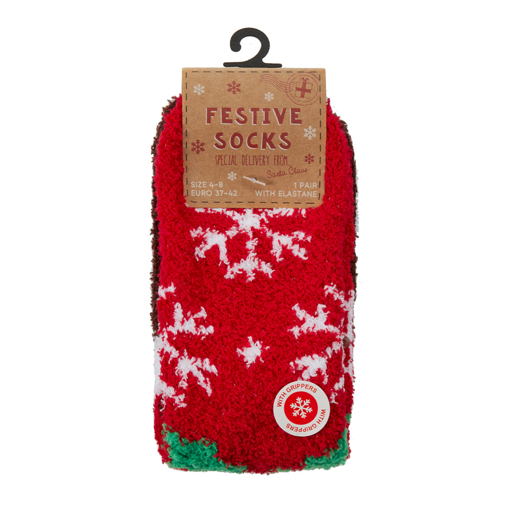 Ladies Christmas Pudding Fluffy Socks