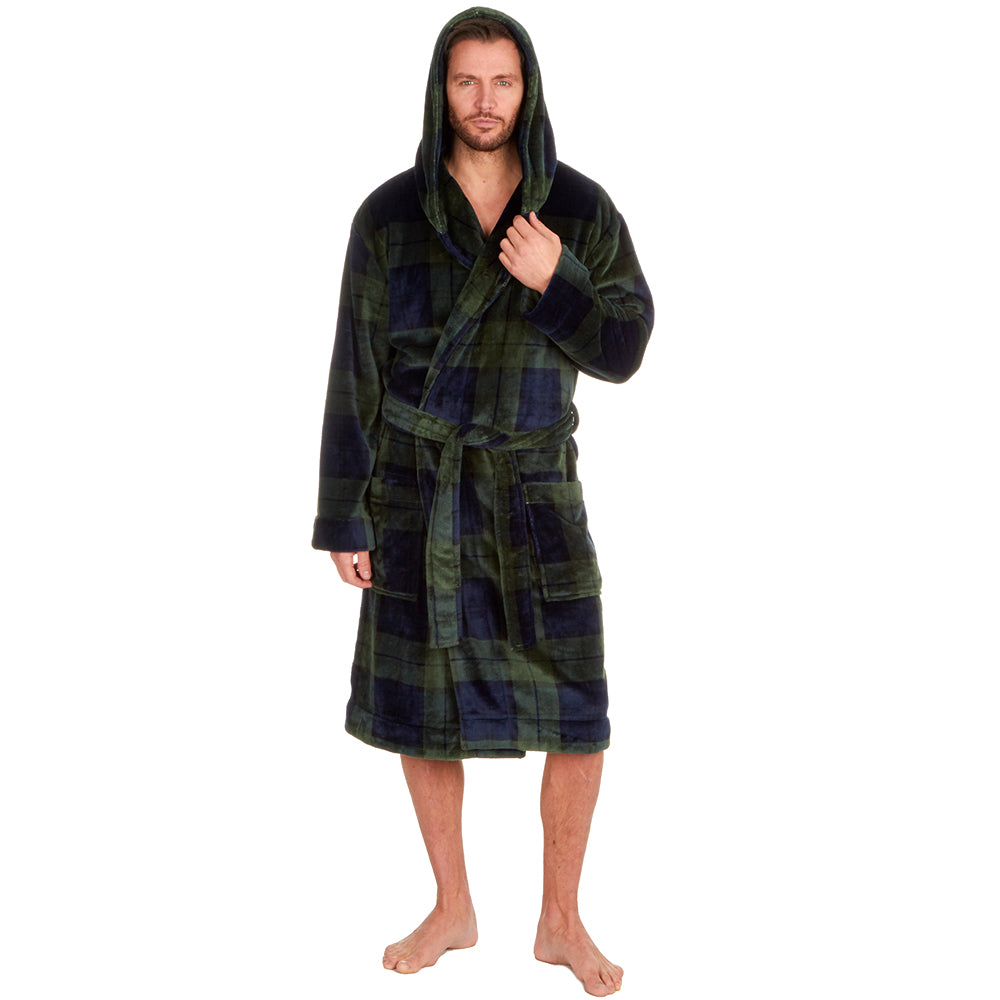 Mens Tartan Check Hooded Dressing Gown