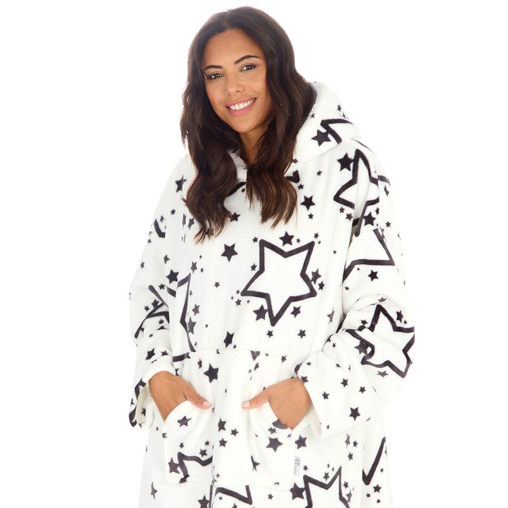 Ladies Stars White Blanket Hoodie