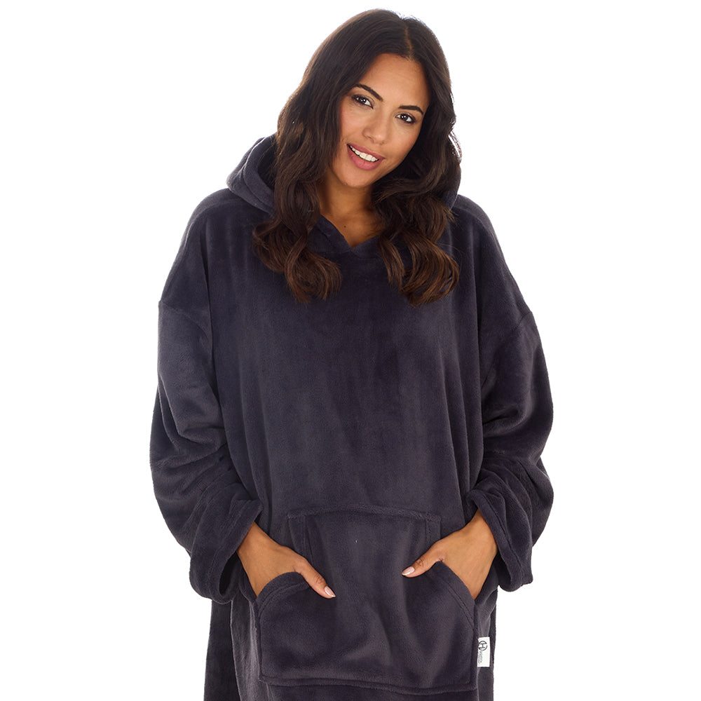 Ladies Charcoal Coral Fleece Blanket Hoodie