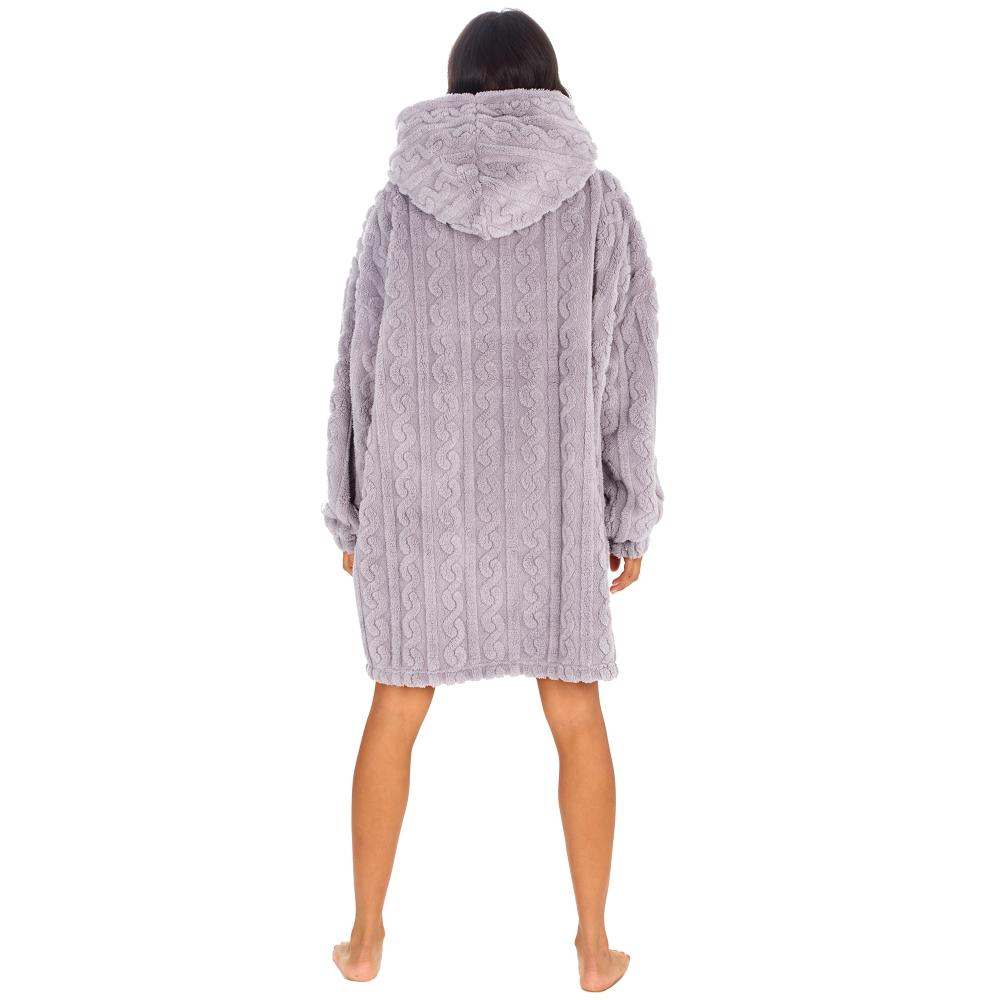 Ladies Grey Cable Sherpa Fleece Blanket Hoodie