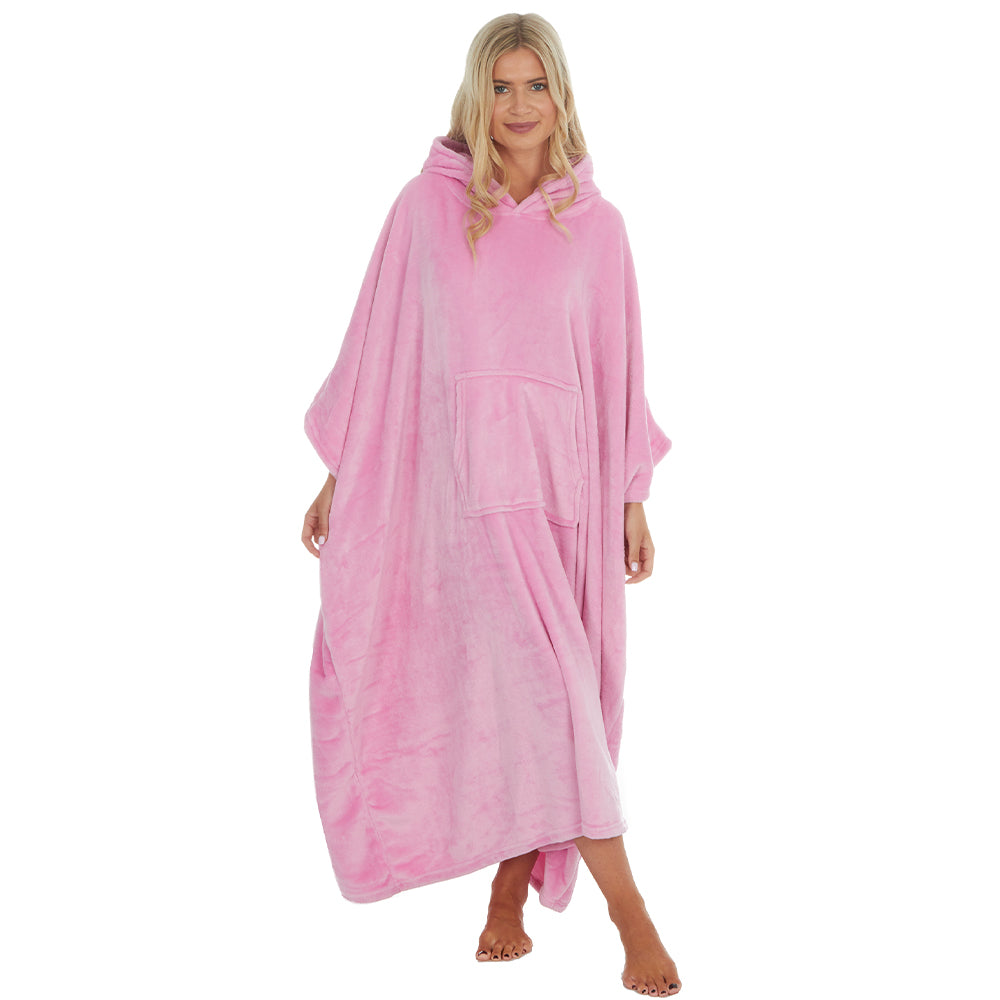 Ladies Plain Pink Poncho Hooded Blanket