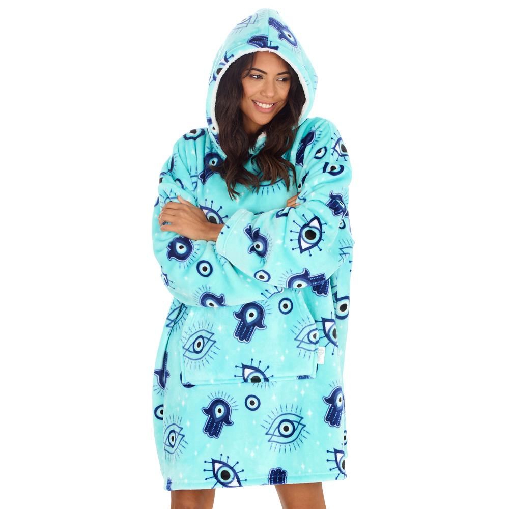 Ladies Evil Eye Aqua Blanket Hoodie