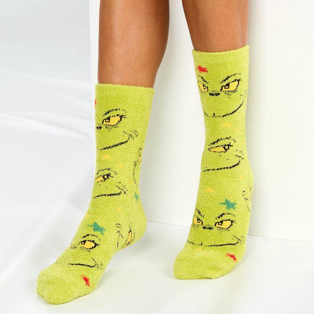 Ladies Christmas Grinch Fluffy Socks