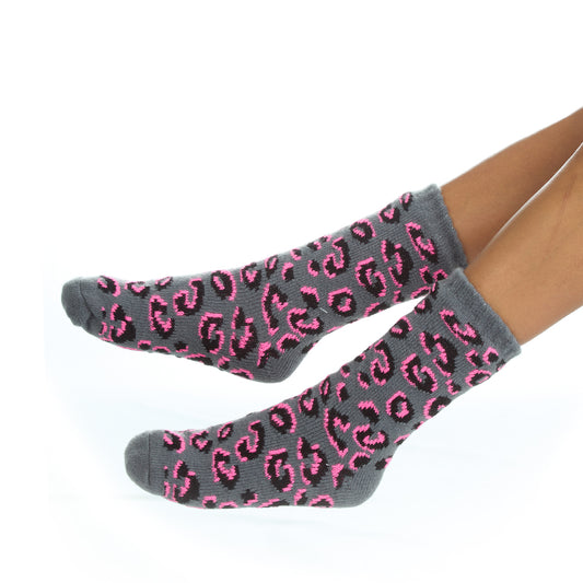 Ladies Leopard Grey Slipper Socks