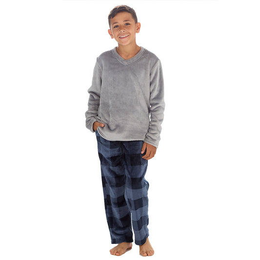 Boys Silver Check Fleece Pyjama Set