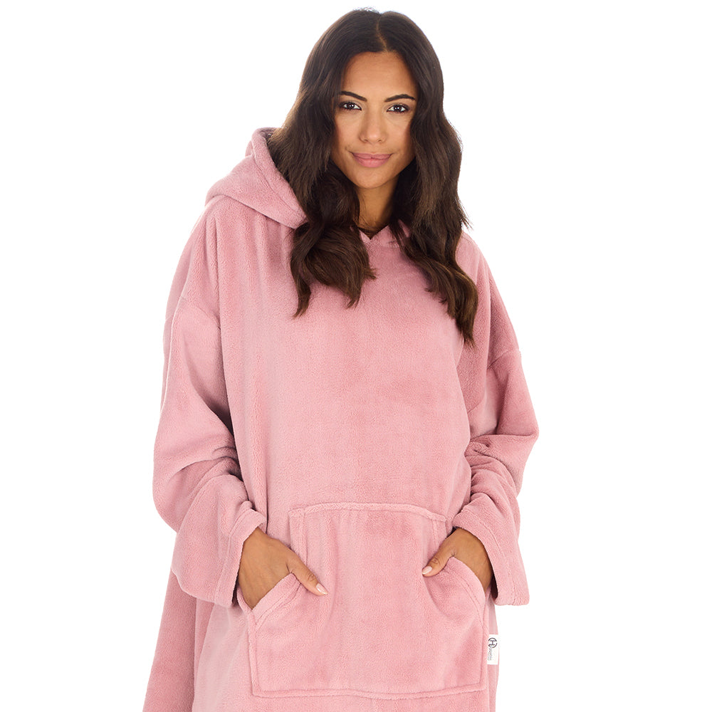 Ladies Blush Coral Fleece Blanket Hoodie