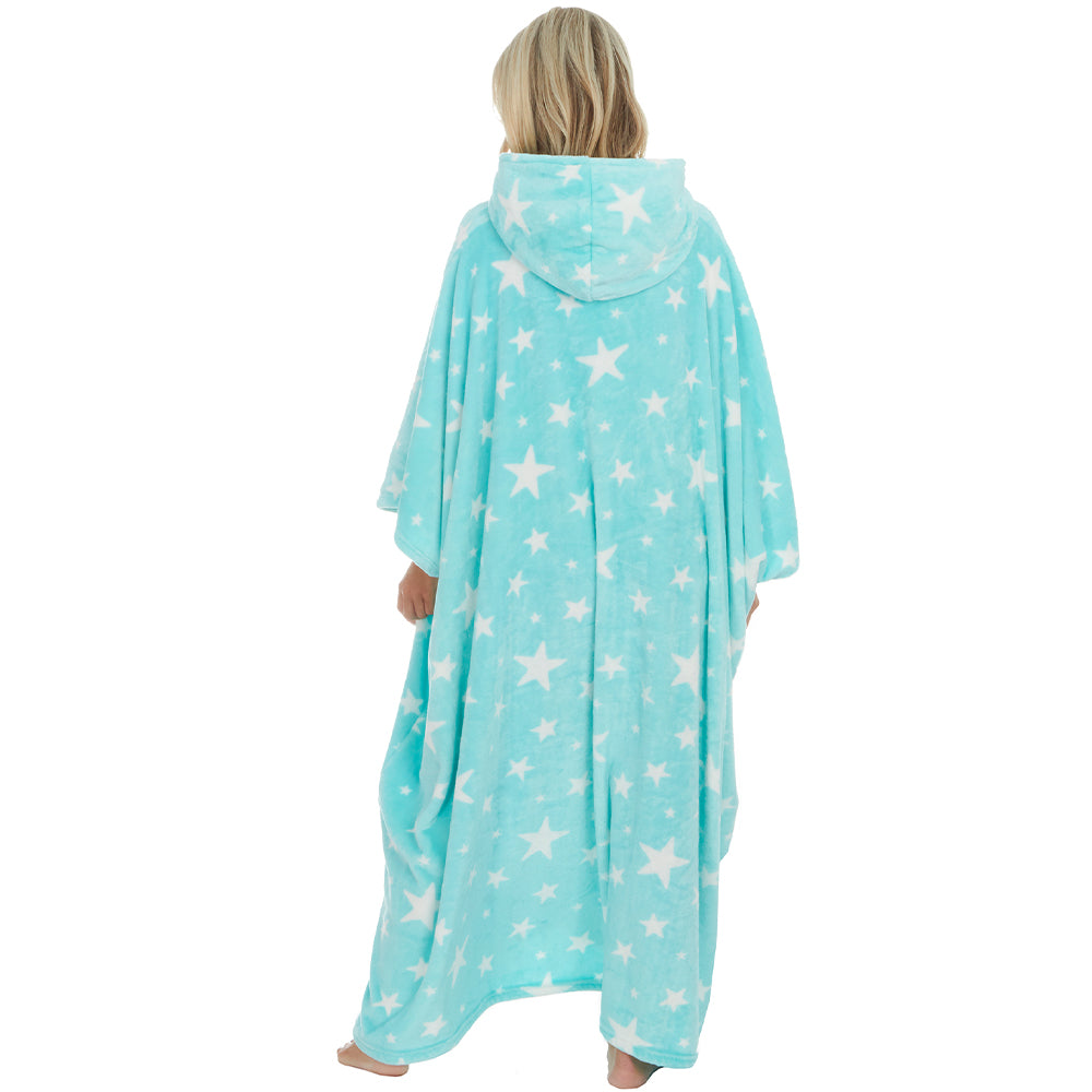 Ladies Mint Stars Poncho Hooded Blanket