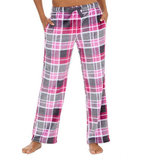 Ladies Pink Check Fleece Pyjama Set