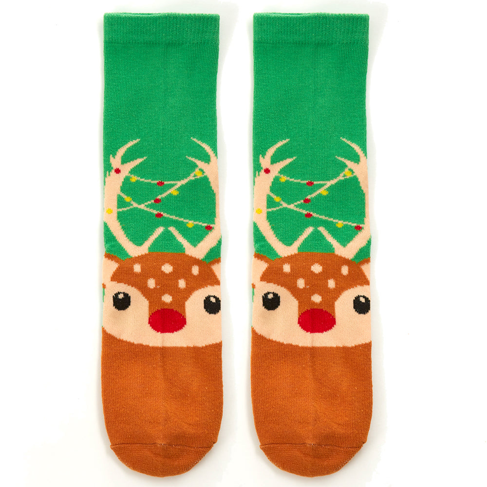 Ladies 3 Pairs Christmas Reindeer Cotton Socks