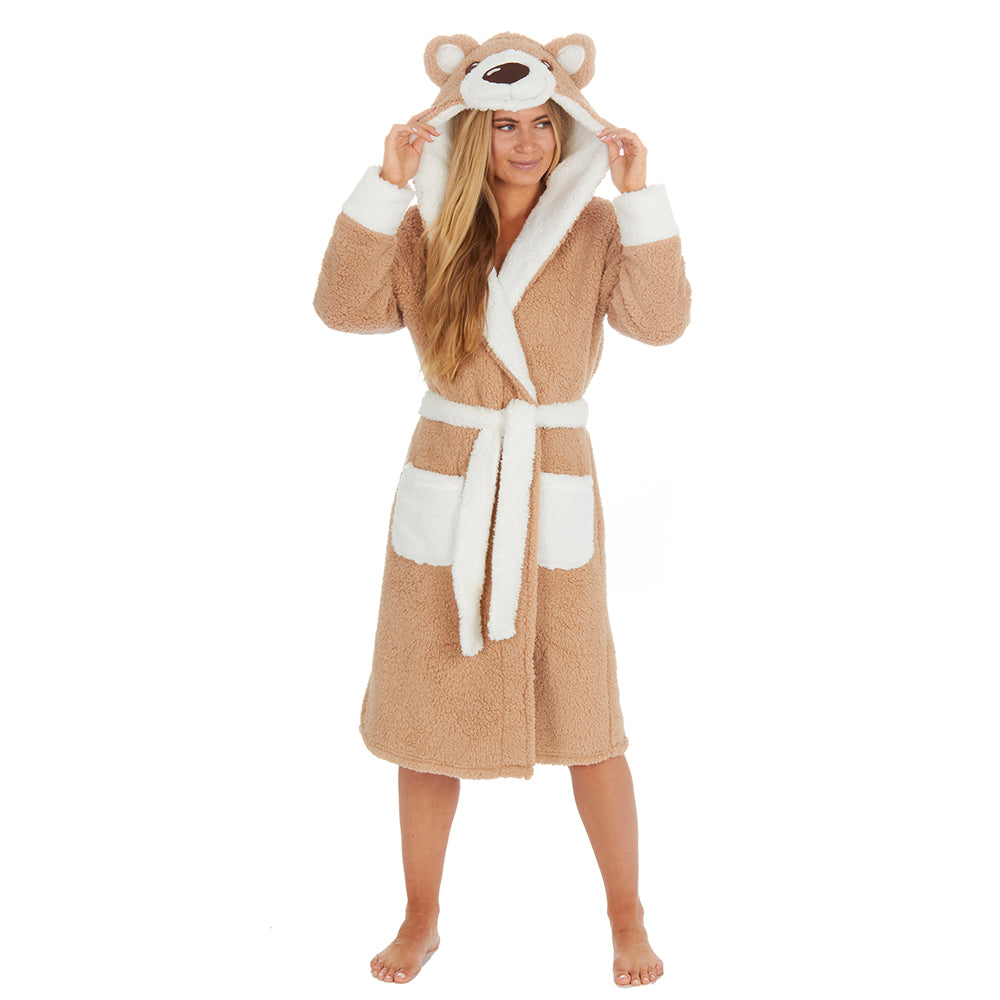 Ladies Teddy Bear Sherpa Fleece Dressing Gown