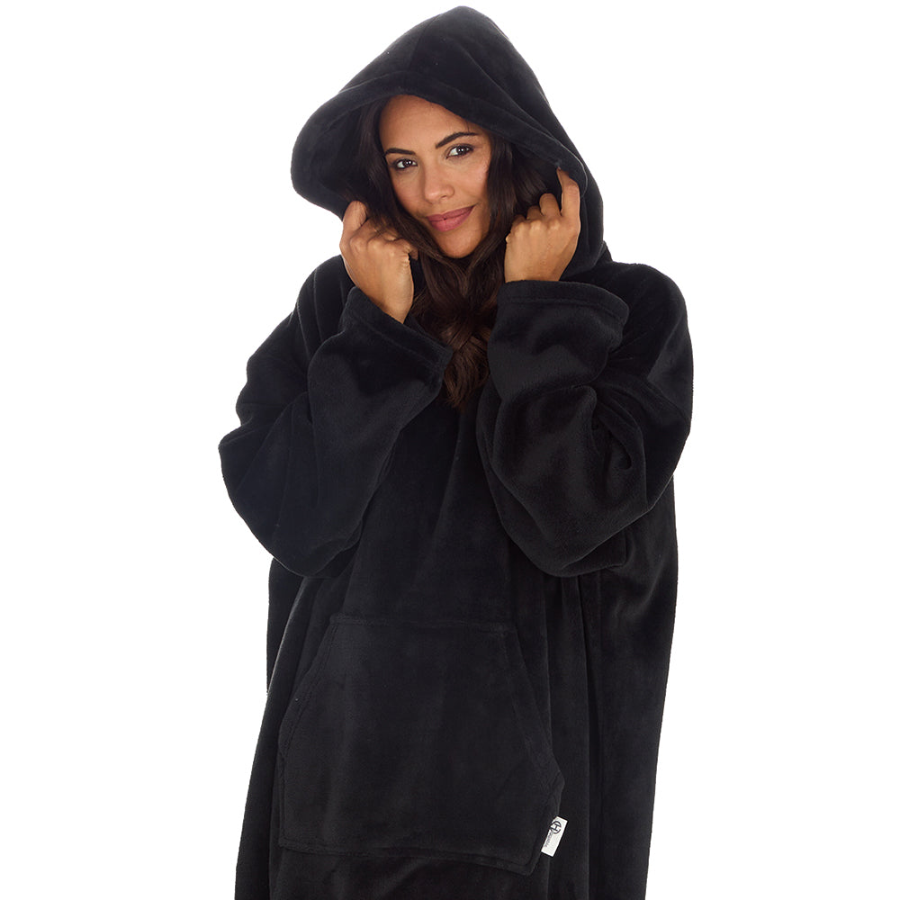 Ladies Black Coral Fleece Blanket Hoodie