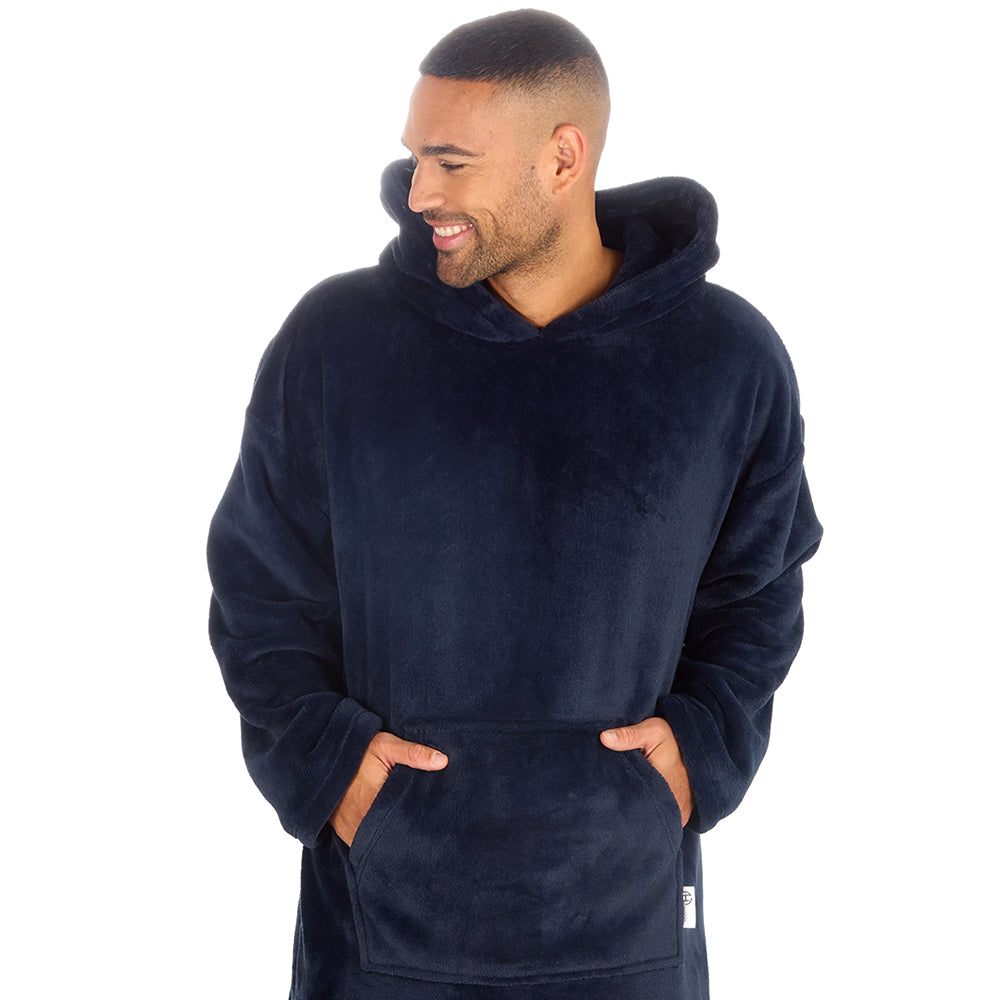 Mens Navy Coral Fleece Blanket Hoodie