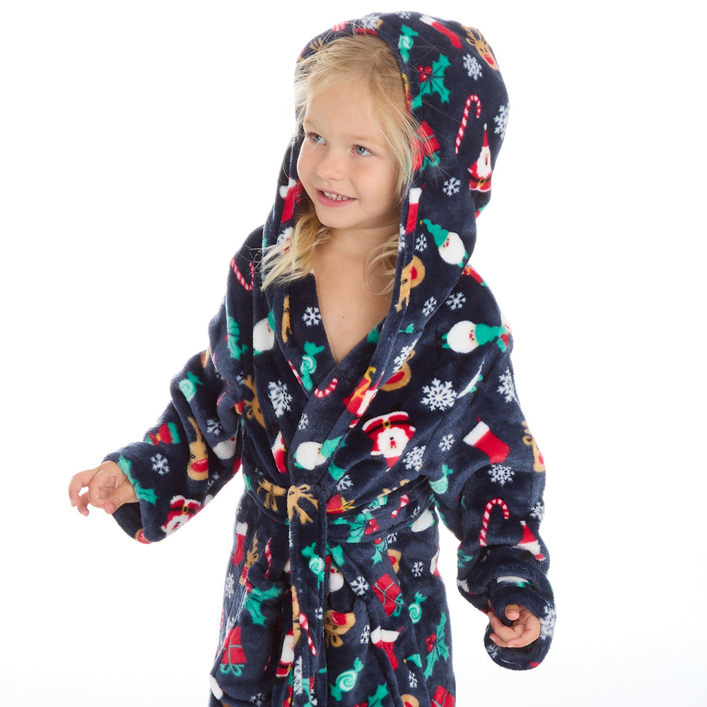 Infant Kids Christmas Navy Dressing Gown